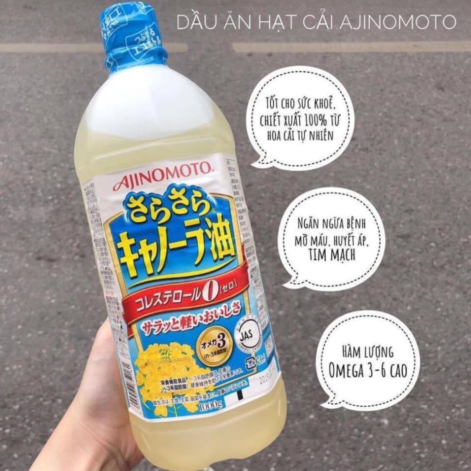 Dầu ăn hoa cải Ajinomoto 1000ml hàng Nhật nội địa chiết xuất hoa cải Nhật