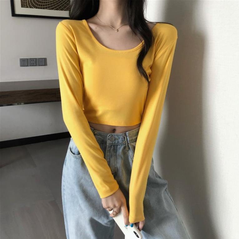 Áo thun cổ Tim nữ tay dài, Áo phông nữ cổ Vuông dài tay chất COTTON giữ nhiệt co giãn ôm body !
