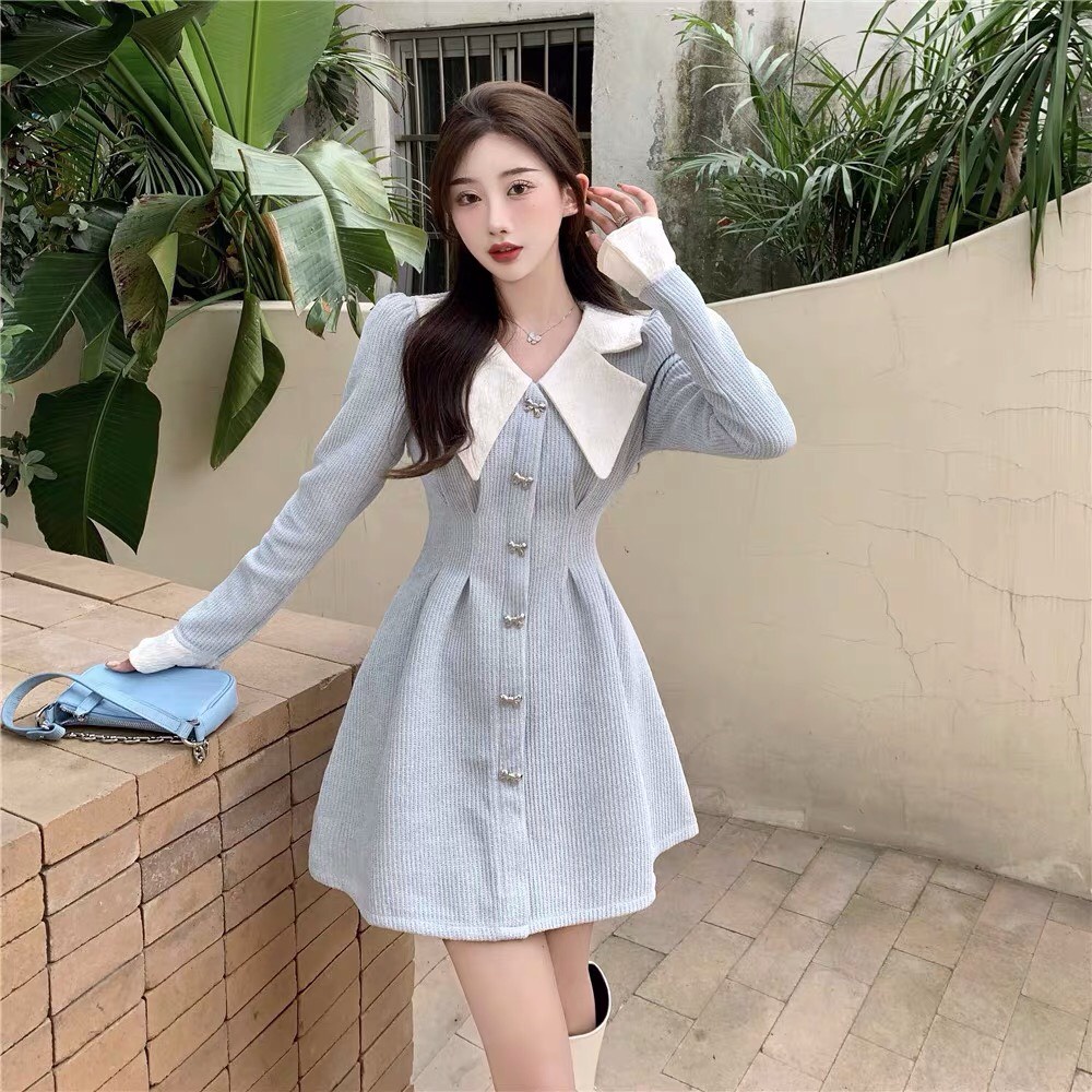 Váy Nhung Dáng Xòe Phối Cổ Nơ Eo Xếp Ly Cổ Điển Kiểu Pháp Thích Hợp Cho Nữ HT017 | BigBuy360 - bigbuy360.vn