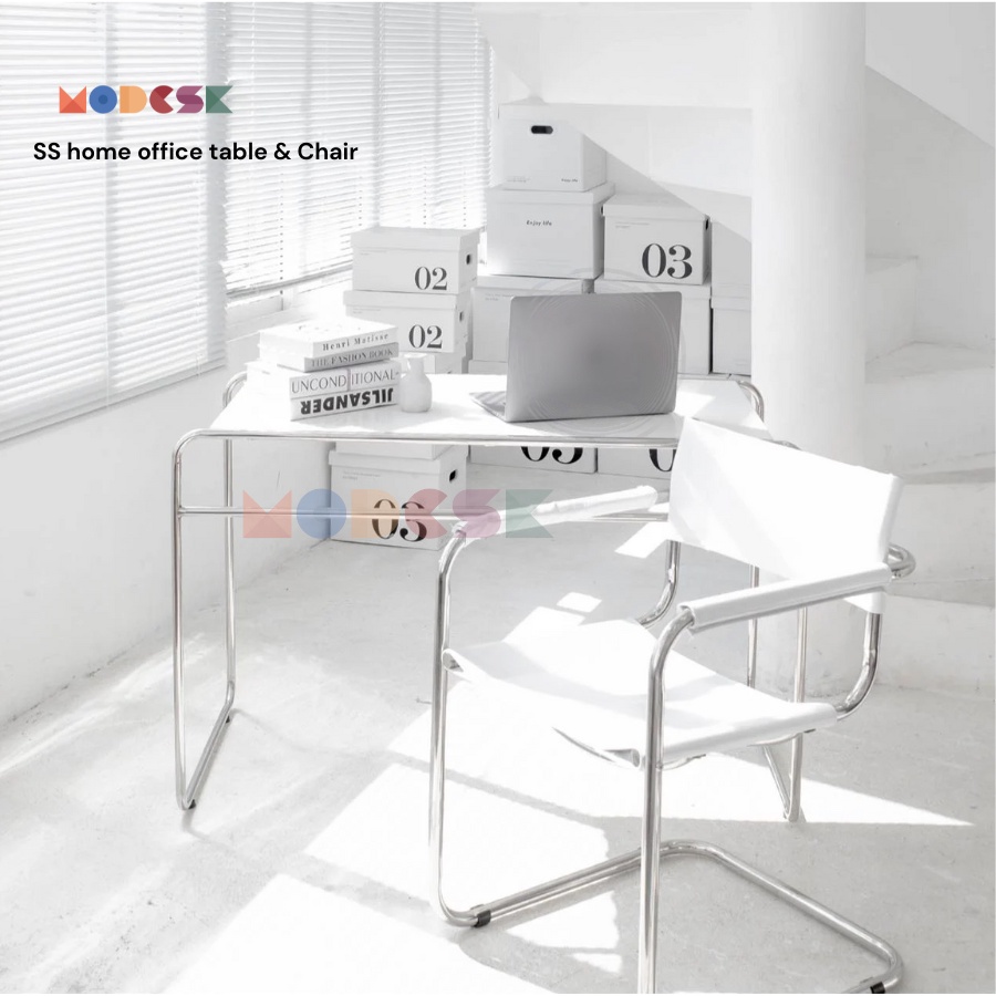 Ghế Studio MODESK Home Ofice Arm Chair Black and White Khung Inox 304 Da Simili D500xR500xC800mm