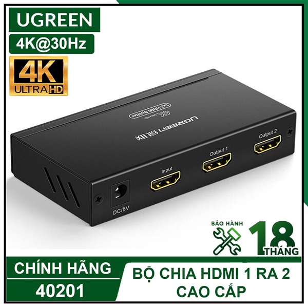 Bộ chia cổng HDMI 1 ra 2, 4 Ugreen 40201, 40202 Hỗ trợ full HD, 4k * 2k, 30hz Chính hãng