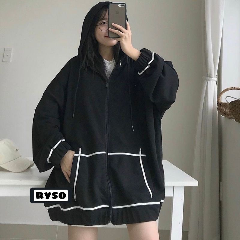 Áo khoác hoodie form rộng chạy viền tay phồng khóa kéo chất nỉ bông dày dặn cao cấp jacket mũ 2 lớp