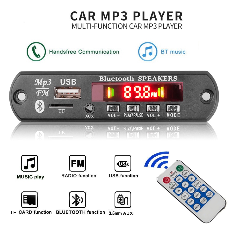 Bộ Khuếch Đại Âm Thanh Không Dây Bluetooth 5.0 120W MP3 WMA WMA WMA WAV 9V 12V Cổng USB FM Radio TF Cho Xe Hơi
