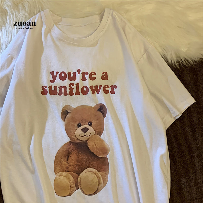 SUXI Áo Thun Ngắn Tay In Hình Gấu Xinh Xắn Cho Nữ