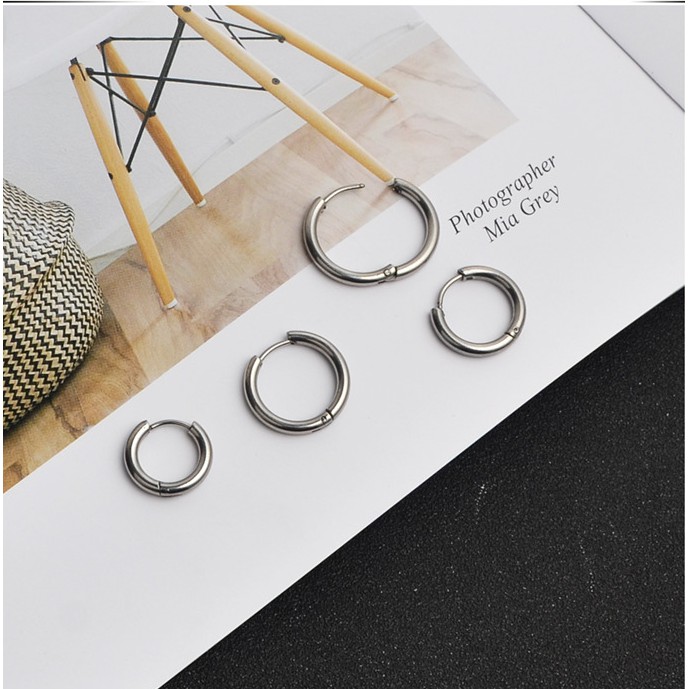 Bông tai thép titan dạng tròn phong cách hip hop thời trang Hàn Quốc