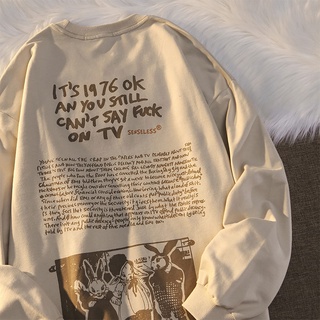 Áo sweater PEWARN tay dài dáng rộng phong cách cổ điển Hàn Quốc dành cho nam và nữ plus size