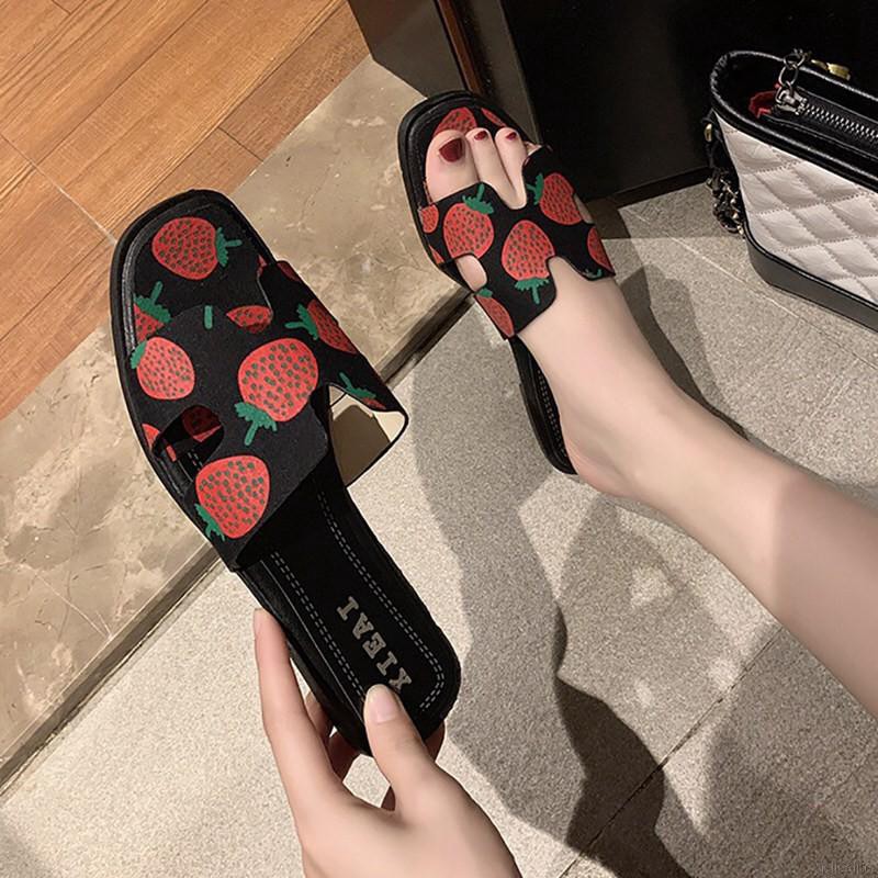 【Felicelife】Women Pineapple Printed Outdoor H-shape Flat Personality Flat Cute Anti-slip Sandal