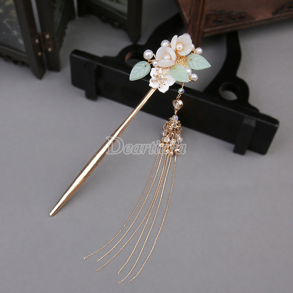 Trâm cài tóc trang trí hoa tua rua đính hạt ngọc trai nhân tạo xinh xắn dành cho nữ