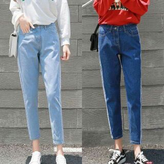 🔵🔴 Quần bò baggy nữ, quần baggy jean nữ phối sọc