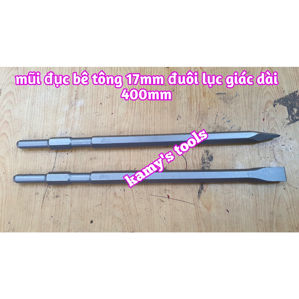 Mũi đục bê tông nhọn dẹp đuôi lục giác 17mm dài 400mm hiệu FOLL cao cấp