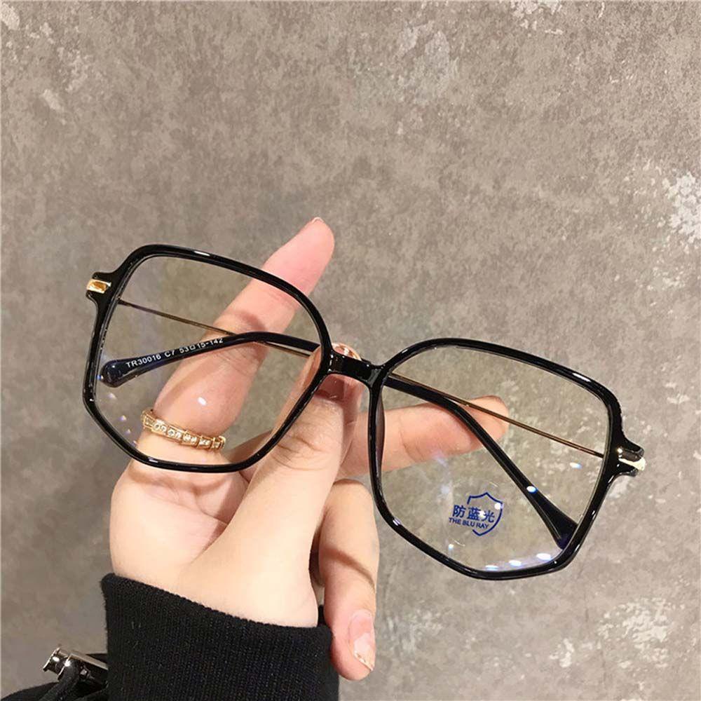 Mắt Kính Chống Bức Xạ Gọng Lớn Bằng Kim Loại Đa Giác Màu Đen Thanh Lịch Cho Nữ