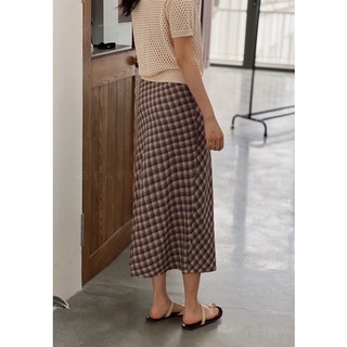 Chân váy midi vintage Hoạ tiết kẻ nâu tây begie Fom váy siêu xinh