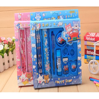 Bộ dụng cụ học tập 10 món bút bi,bút chì,thước kẻ,tẩy,kéo,gọt xoáy bút chì,keo dán giấy cực kỳ đáng yêu