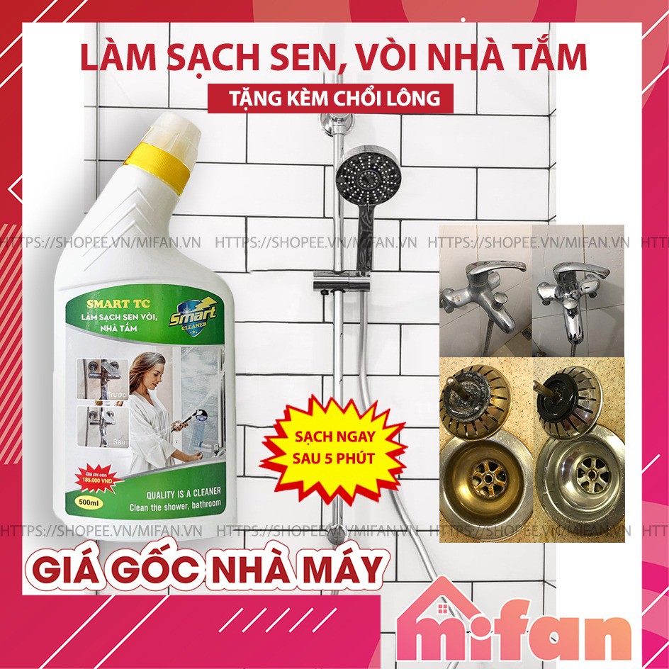 Nước Tẩy Rửa Sen, Vòi Inox, Tường Sàn Gạch Nhà Tắm SMART tc -  Làm Sạch Cặn Canxi, Vết Nước Cứng, Bẩn Lâu Ngày