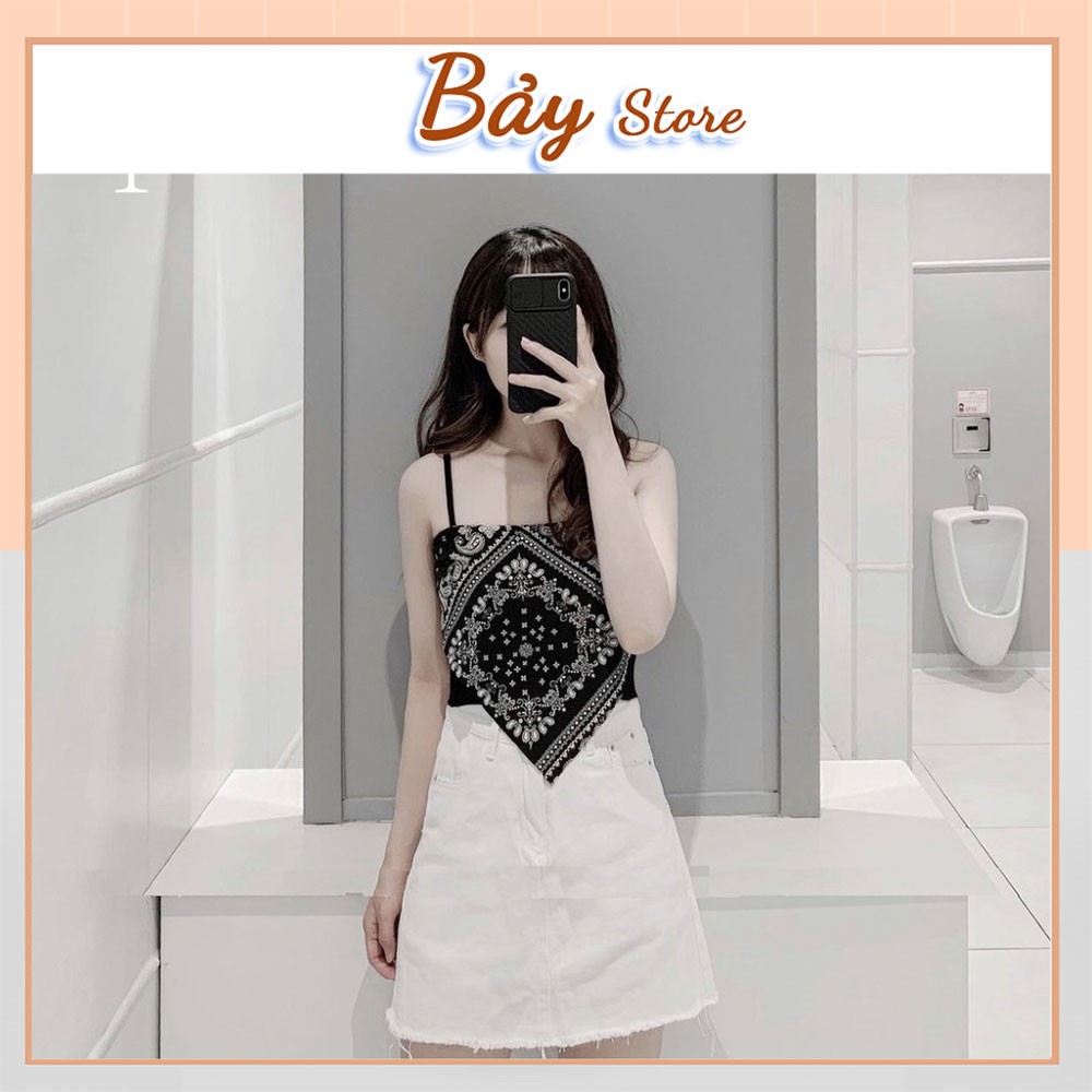 Áo 2 Dây Bozip Thổ Cẩm Bảy Store Nữ Thun body dáng ôm, phông họa tiết mặc đi biển màu