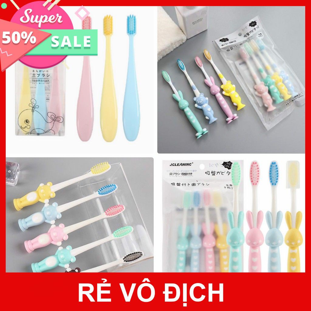 [XK][FREESHIP-150K] BỘ 4 BÀN CHẢI ĐÁNH RĂNG CÓ NẮP HÌNH THÚ CHO BÉ CÓ CHÂN HÍT [HCM]