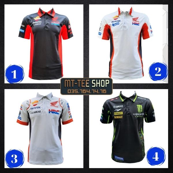 ÁO THUN XE ĐUA MOTO GP - ÁO THUN XE MÁY - ÁO THUN MOTO - ÁO THUN THỂ THAO CÓ CỔ IN TEM XE CỰC CHẤT