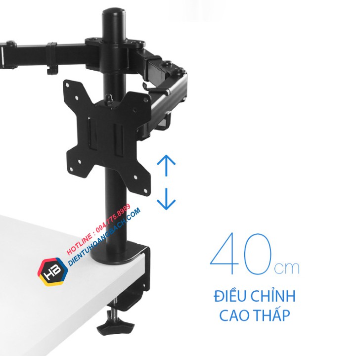 GIÁ TREO HAI MÀN HÌNH M052 17 – 27 INCH KẸP BÀN – TAY TREO 2 MÀN HÌNH MÁY TÍNH XOAY 360 ĐỘ [ Rẻ Hơn NB F160 ]