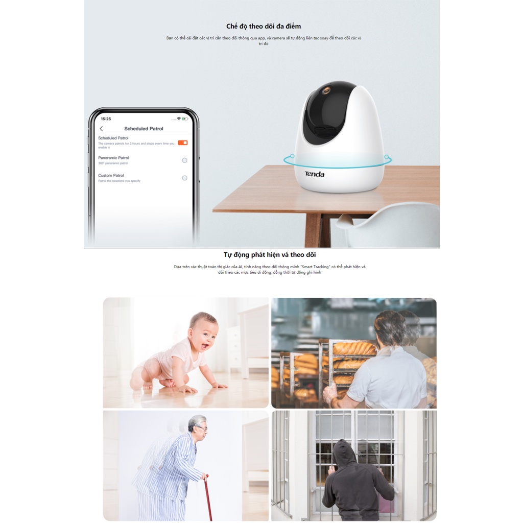XÃ KHO  Camera Thông Minh Tenda CP3 FullHD Đàm Thoại 2 Chiều, Phát Hiện Chuyển Động, Xoay 360