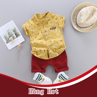 [Hàng Hot ] Sơ mi ngắn tay vải cotton thời trang hè cho bé kèm quần short
