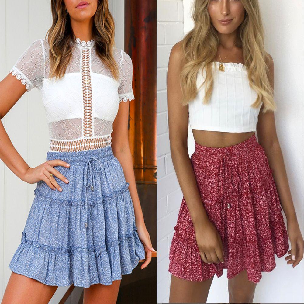 Chân Váy Ngắn Lưng Cao Họa Tiết Hoa Thời Trang Đi Biển 1 Cái Cho Nữ