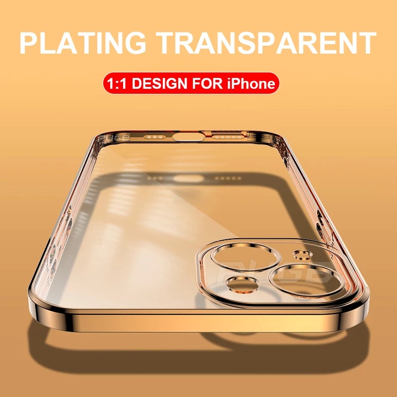 Ốp Điện Thoại Silicon Mềm Viền Vuông Mạ Màu Trong Suốt Sang Trọng Cho iPhone 13 12 11 Pro Max
