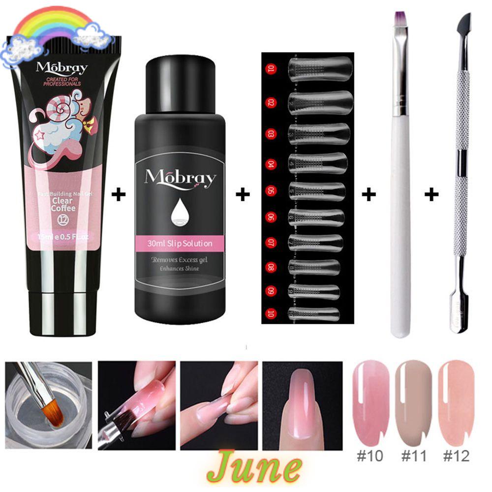 JUNE Women Beauty Nail Extension Gel Set Manicure Finger With Nial Tips Poly Nail Gel Kit Extend Brush Builder Gel Qiuck Dry Nail Art Dual Form