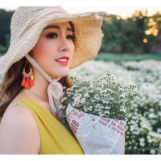 Mũ cói ,nón cói mềm dây ren thắt nơ tiểu thư