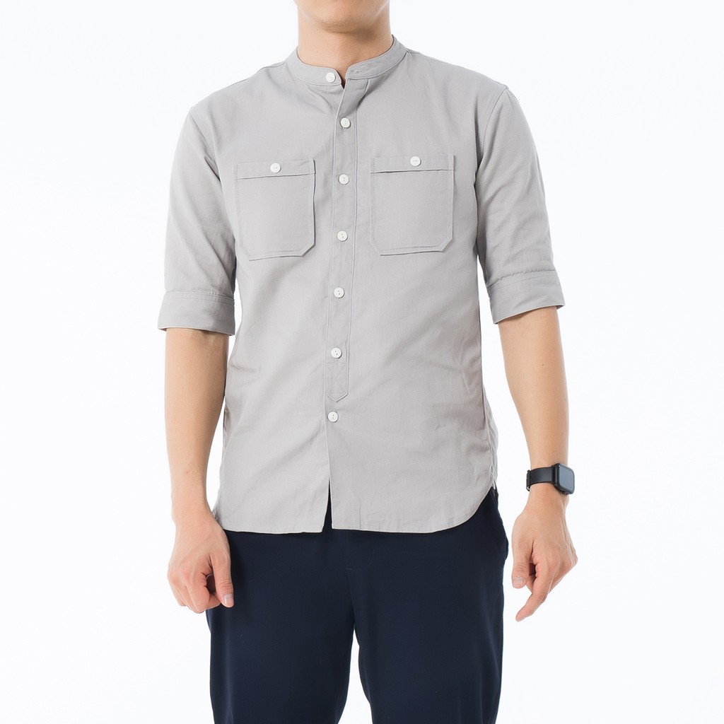 Áo Sơ Mi Nam ROUGH Cổ Trụ, Ngắn Tay, Chất Liệu Kaki Siêu Nhẹ, Mát Mẻ | BigBuy360 - bigbuy360.vn