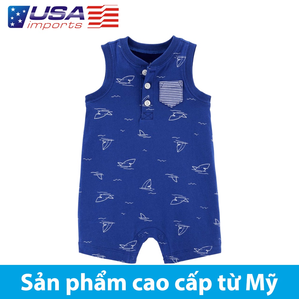 Áo liền thân dạng đùi sát nách cotton xanh cổ henley Car-tờ Auth Từ Mỹ (1L739710)