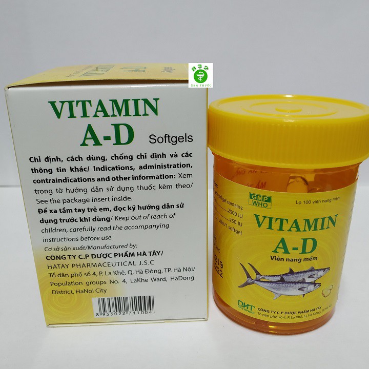 VITAMIN A-D lọ 100 viên nang mềm dược phẩm Hà Tây
