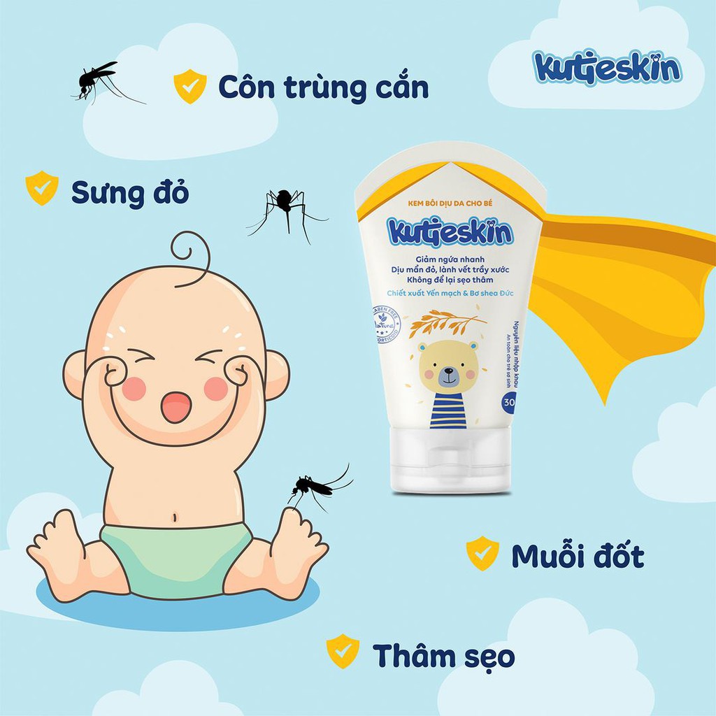 Kem Bôi Dịu Da KUTIESKIN [Tuýp nhỏ 3gr] - Giảm mẩn ngứa, hăm da, côn trùng cắn [kutiskin, cutieskin, kutiekin]