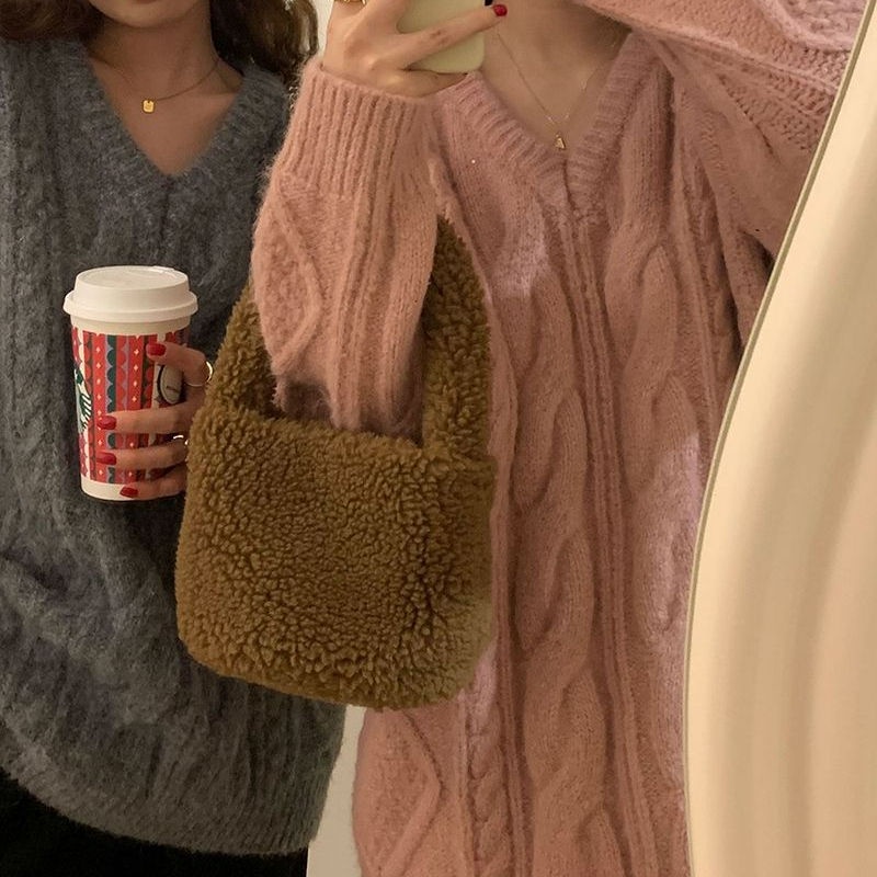 Áo Sweater Dệt Kim Cổ Chữ V Dáng Rộng Mềm Mại Thời Trang Cho Nữ