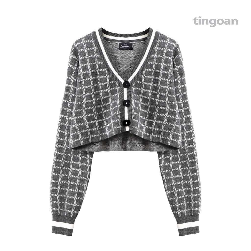 Áo khoác len xù croptop cardigan crop kẻ xám tingoan MISS BLING TOP/GR | BigBuy360 - bigbuy360.vn