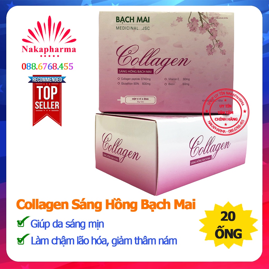 Collagen Nước Sáng Hồng Trắng Da Bạch Mai – Giúp tăng độ đàn hồi cho da, giảm lão hóa, nếp nhăn, thâm nám da Bachmai