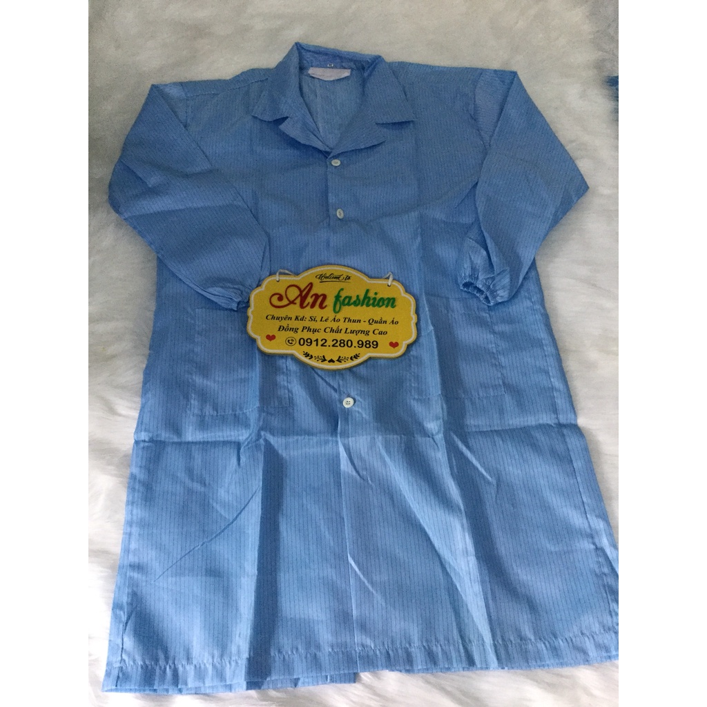 Áo blouse phòng sạch chống tĩnh điện kéo khóa cổ bẻ mặc phòng lab _ Hình chụp thật