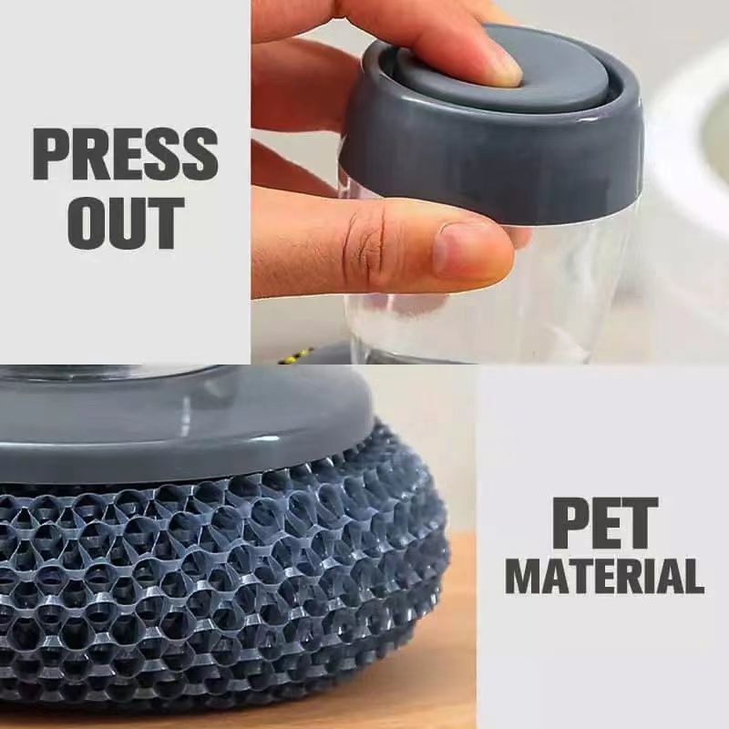 Bàn Chải Rửa Chén/Chùi Rửa Chén Sợi Thép Không Dính Có Ngăn Đựng Dung Dịch Lỏng Tự Động Tiện Dụng Cho Nhà Bếp