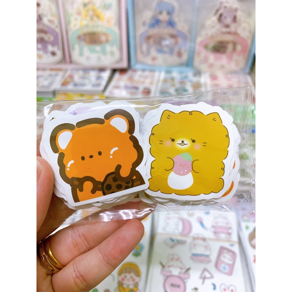 Combo sticker hình dán trang trí mũ, ly nước, in hoạt hình ngộ nghĩnh unibabystore - STK100