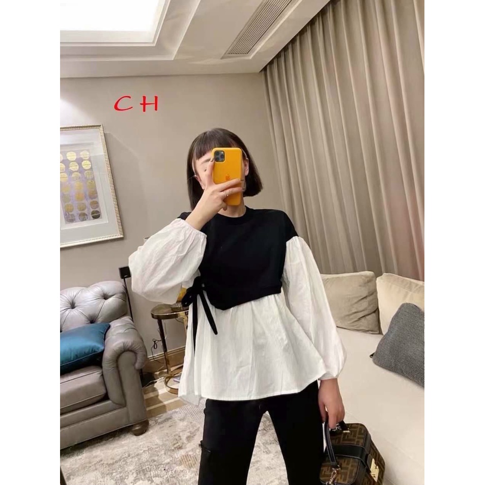 [ XẢ HÀNG ] ÁO SƠ MI PHỐI KIỂU BUỘC DÂY TAY BỒNG