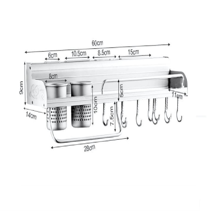 Kệ treo đồ nhà bếp để gia vị💢NHÔM ĐÚC NGUYÊN KHỐI💢 gắn tường đa năng có khe cắm dao, ống đựng đũa thông minh