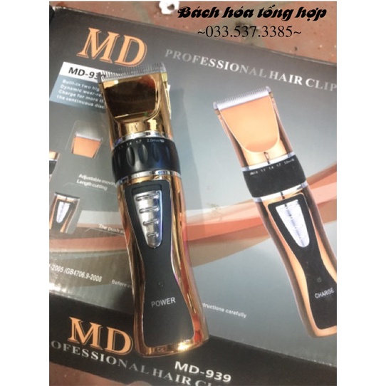 Tông đơ cắt tóc, máy cắt tóc nam MD 939 dung lượn pin lớn công suất 12W