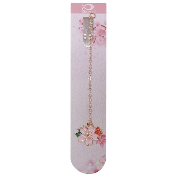 Bookmark Kẹp Sách Kim Loại Phối Charm Hình Hoa Sakura - Mẫu 3