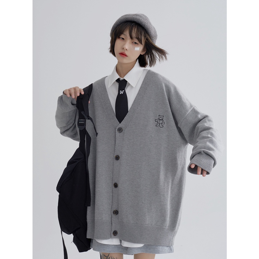 ZHELIHANGFEI Áo khoác cardigan tay dài dệt kim dáng rộng thoải mái