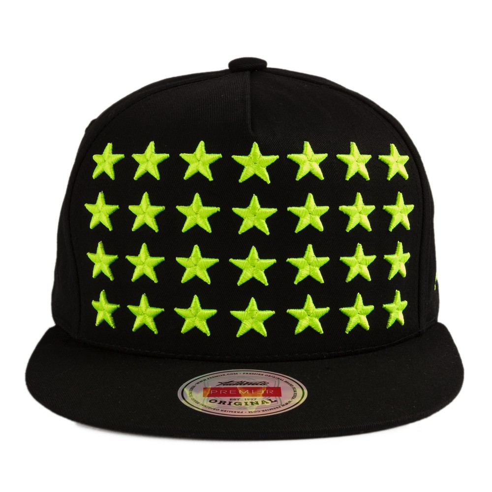 PREMI3R - Nón hiphop 28STAR COTTON/BL.FLUORESCENCE black/green