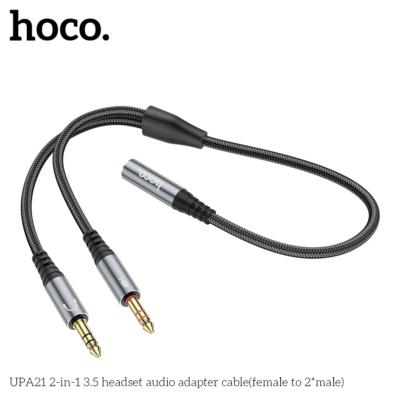 Cáp chia 2 đầu Hoco UPA21 từ 1 thành 2 giắc cắm tròn 3.5mm hỗ trợ mic đàm thoại cho PC, Laptop