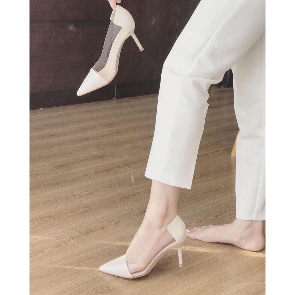 Giày cao gót phối mika gót nhọn êm chân H30