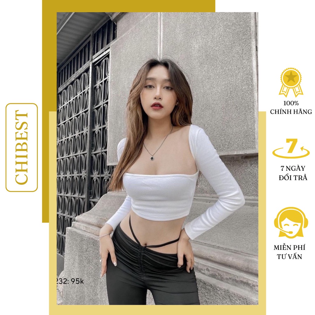 Áo thun nữ croptop kiểu cổ vuông tay dài khoét ngực ulzzang sexy CHIBEST LAB232