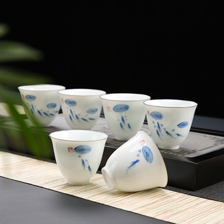 Bộ chén sứ Cảnh Đức vẽ tay thủ công Dùng Thưởng Trà (Bộ 06 chiếc kèm hộp quà)