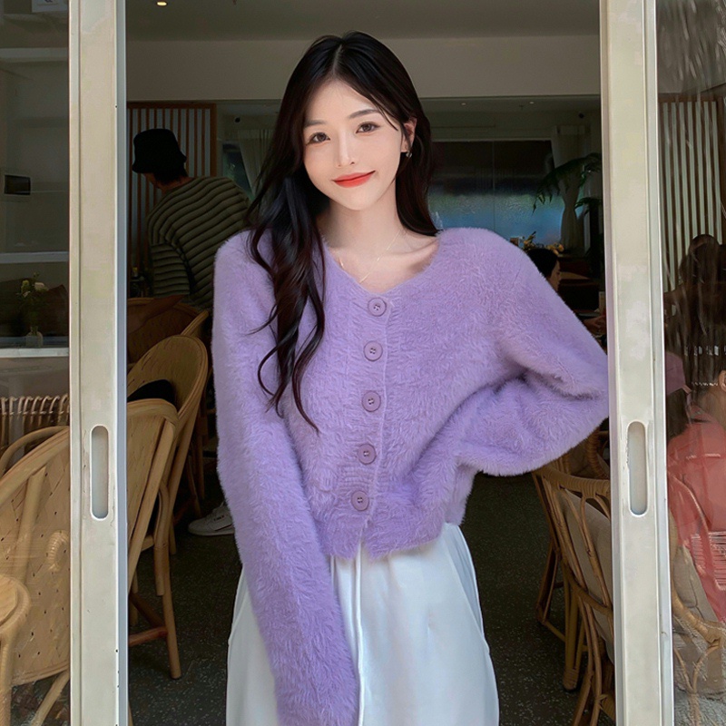 Áo cardigan croptop len lông mềm mại ngọt ngào xu hướng thời trang 2021