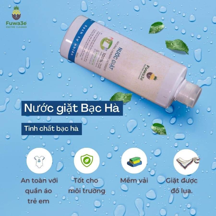 [Mã IC0215 giảm 20K] Nước Giặt Hữu Cơ Hương Bạc Hà Fuwa3e  Cao Cấp 100ml Giặt Lụa ,An Toàn Cho Bé, CUONG FUWA SHOP